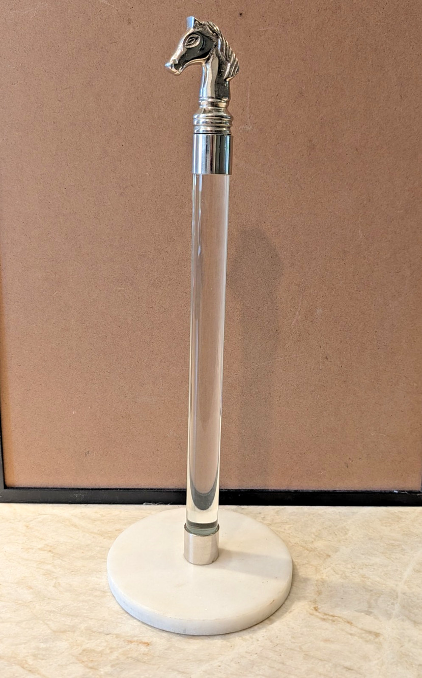 Rare Arthur Court Equestrian Horse Head Paper Towel Holder Marble Base Lucite